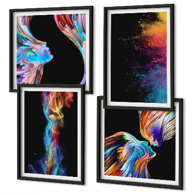 Ensemble de 4 tableaux Abstractions colorées visages formes