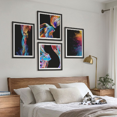 Ensemble de 4 tableaux Abstractions colorées visages formes