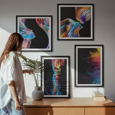 Ensemble de 4 tableaux Abstractions colorées visages formes