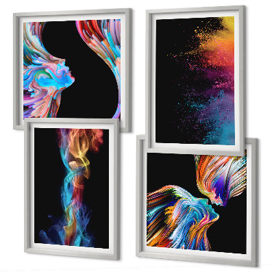 Ensemble de 4 tableaux Abstractions colorées visages formes