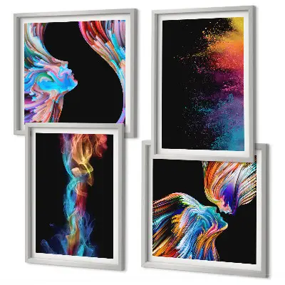 Ensemble de 4 tableaux représentant des abstractions colorées de visages et de formes
