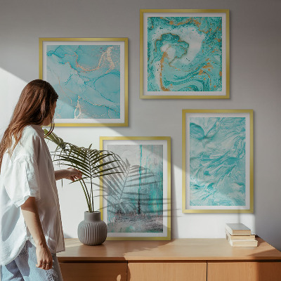 Mur de tableaux Motifs abstraits aux nuances de bleu
