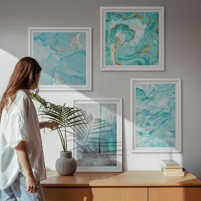 Mur de tableaux Motifs abstraits aux nuances de bleu