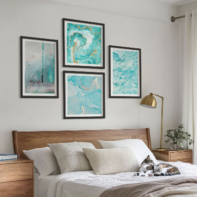 Mur de tableaux Motifs abstraits aux nuances de bleu