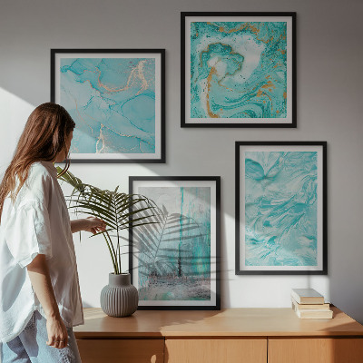 Mur de tableaux Motifs abstraits aux nuances de bleu