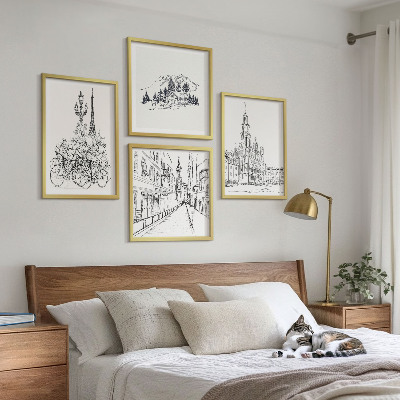 Ensemble de 4 tableaux Dessins simples de vues de la ville