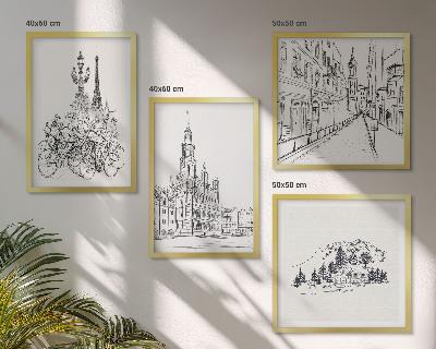 Ensemble de 4 tableaux Dessins simples de vues de la ville