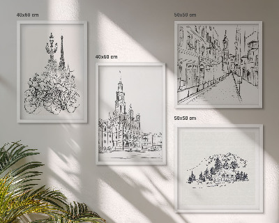 Ensemble de 4 tableaux Dessins simples de vues de la ville