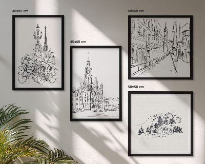 Ensemble de 4 tableaux Dessins simples de vues de la ville
