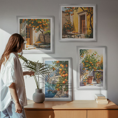 Polyptyque z cadres Paysages d'agrumes peints