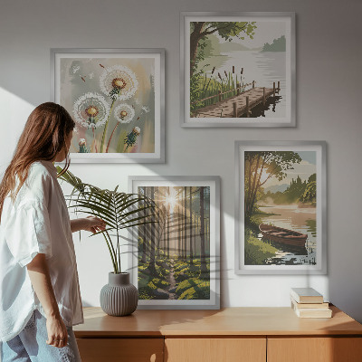 Mur de tableaux Paysage forestier, lac łódź