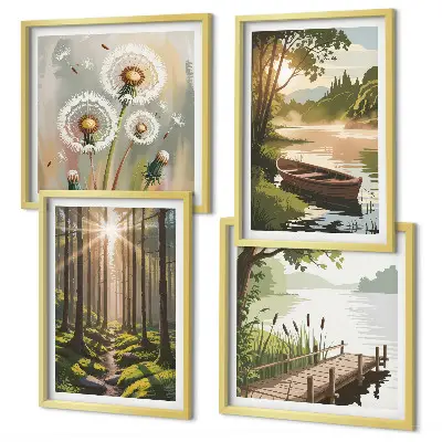 Mur de tableaux paysage forestier avec un lac