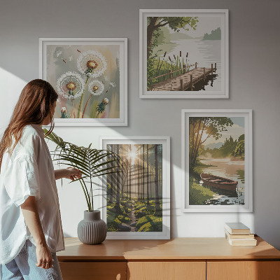 Mur de tableaux Paysage forestier, lac łódź
