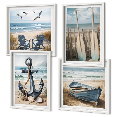 Polyptyque z cadres Ancre bateau rames plage