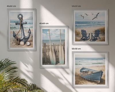 Polyptyque z cadres Ancre bateau rames plage