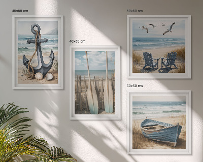 Polyptyque z cadres Ancre bateau rames plage