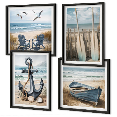 Polyptyque z cadres Ancre bateau rames plage