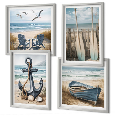 Polyptyque z cadres Ancre bateau rames plage