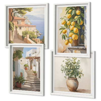 Ensemble de 4 tableaux Citronniers en pot rue