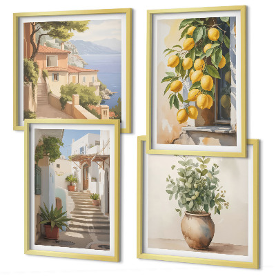 Ensemble de 4 tableaux Citronniers en pot rue