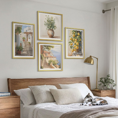 Ensemble de 4 tableaux Citronniers en pot rue