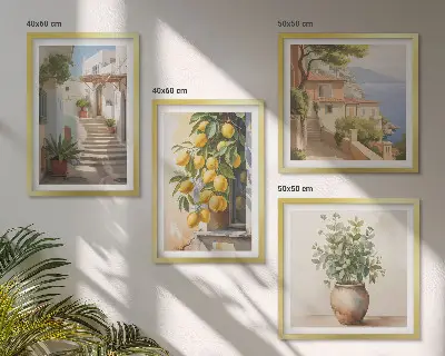 Citronniers en pot rue ensemble de 4 tableaux