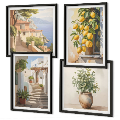 Ensemble de 4 tableaux Citronniers en pot rue