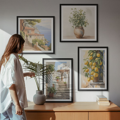 Ensemble de 4 tableaux Citronniers en pot rue