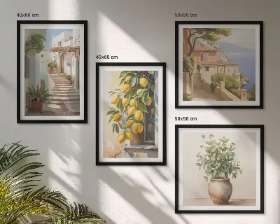 Citronniers en pot rue ensemble de 4 tableaux