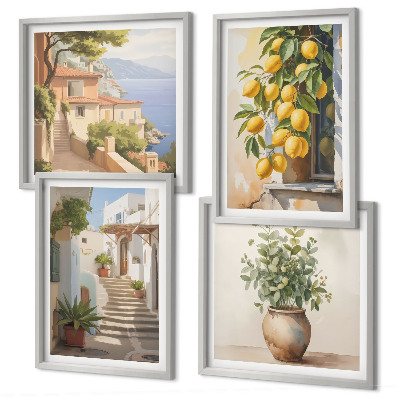 Ensemble de 4 tableaux Citronniers en pot rue