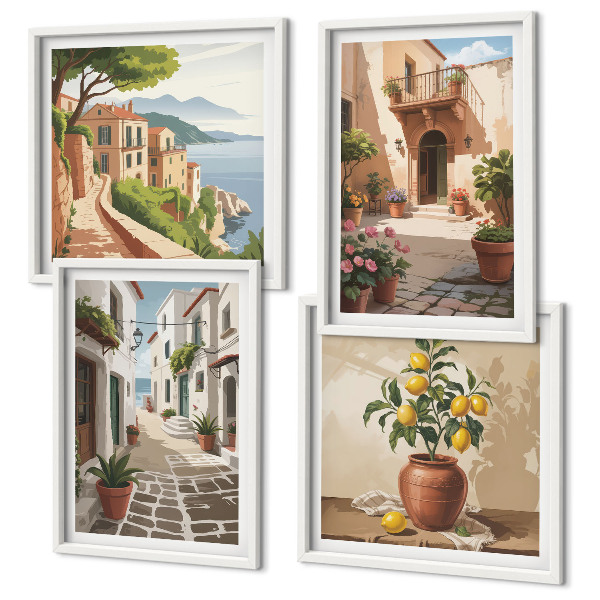 Mur de tableaux Rues, maisons, plantes, pots