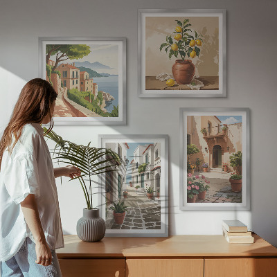 Mur de tableaux Rues, maisons, plantes, pots