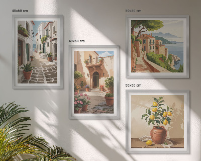 Mur de tableaux Rues, maisons, plantes, pots