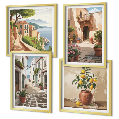 Mur de tableaux Rues, maisons, plantes, pots