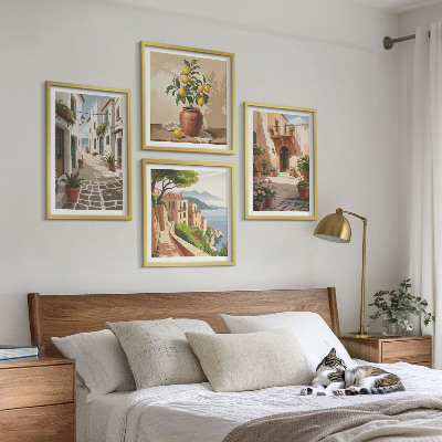 Mur de tableaux Rues, maisons, plantes, pots