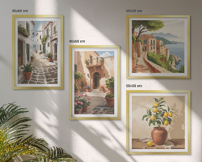Mur de tableaux Rues, maisons, plantes, pots