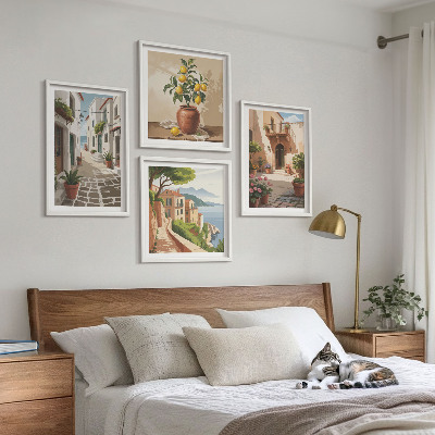 Mur de tableaux Rues, maisons, plantes, pots