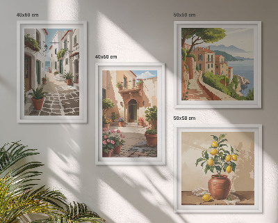 Mur de tableaux Rues, maisons, plantes, pots