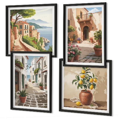 Mur de tableaux Rues, maisons, plantes, pots