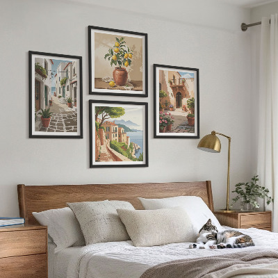 Mur de tableaux Rues, maisons, plantes, pots