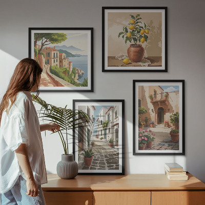 Mur de tableaux Rues, maisons, plantes, pots