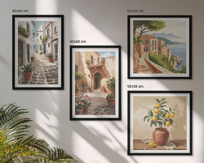 Mur de tableaux Rues, maisons, plantes, pots