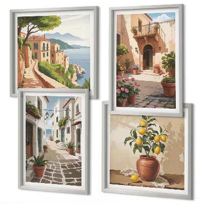 Mur de tableaux Rues, maisons, plantes, pots