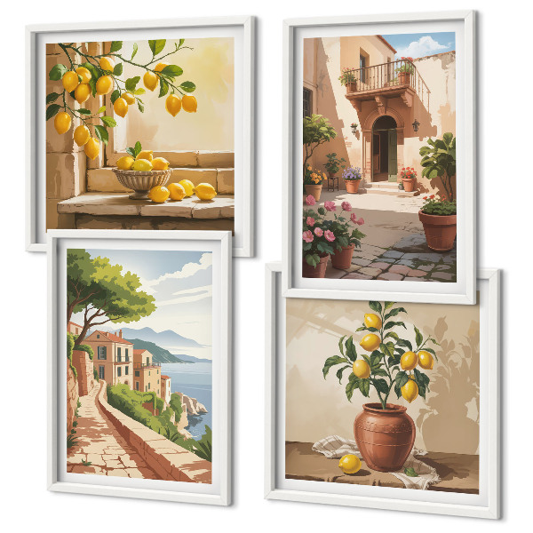 Ensemble de 4 tableaux Les agrumes dans la cuisine