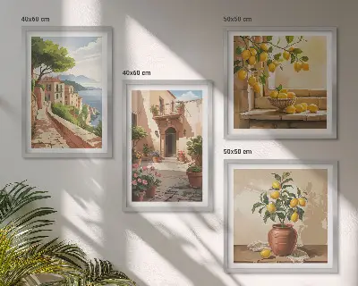 Les agrumes dans la cuisine ensemble de 4 tableaux