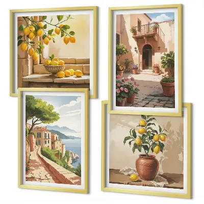 Les agrumes dans la cuisine ensemble de 4 tableaux