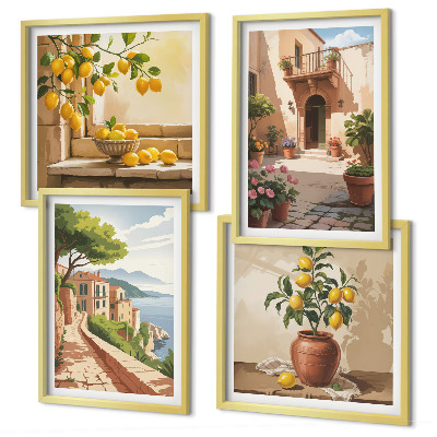 Ensemble de 4 tableaux Les agrumes dans la cuisine