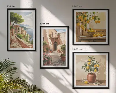 Les agrumes dans la cuisine ensemble de 4 tableaux