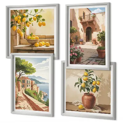 Les agrumes dans la cuisine ensemble de 4 tableaux