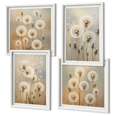 Ensemble de 4 tableaux Pissenlits blancs sur fond clair